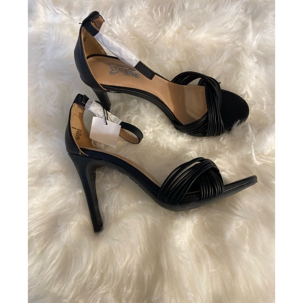 Brash black strap heels, size 6 1/2.